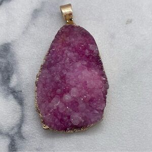 Pink Druzy Pendant With Gold Tone Accents
